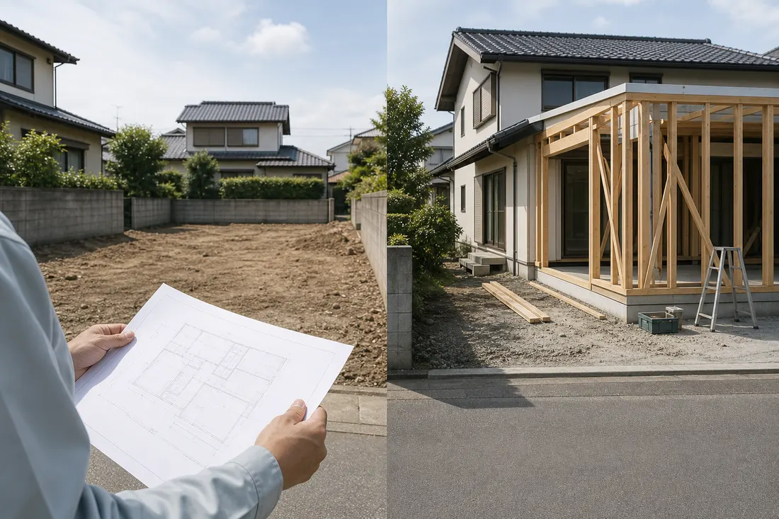 更地と増改築中の住宅を確認する建物登記の場面